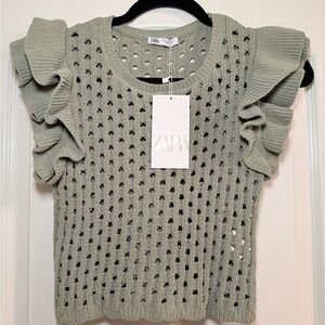 Zara Olive Knit Crochet Top
